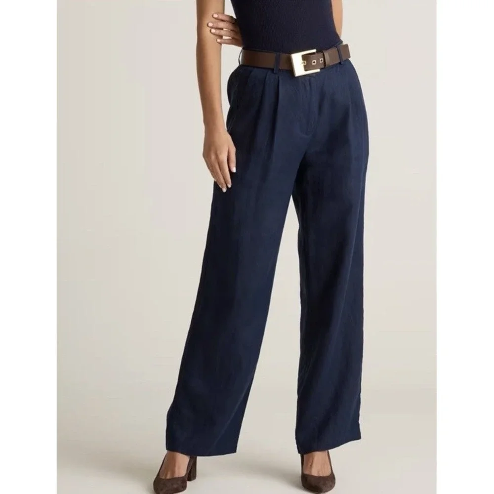 NWT Quince 100% European Linen Pleated Trouser Pants Navy Size 2 28 Inseam